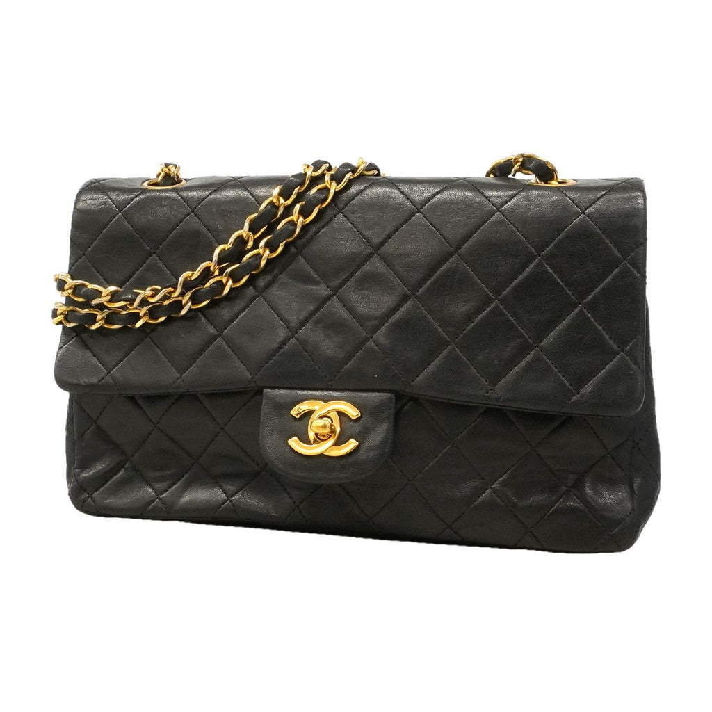 Chanel Shoulder Bag Quilted Lambskin Black Gold