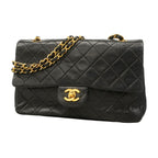 Chanel Shoulder Bag Quilted Lambskin Black Gold