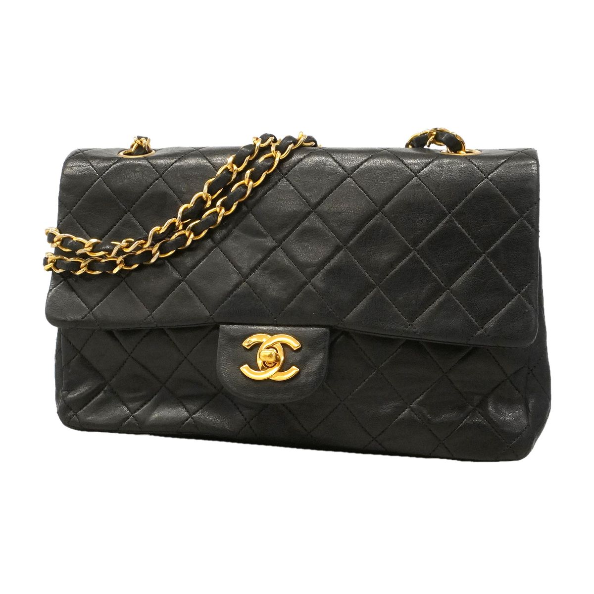 Chanel Shoulder Bag Quilted Lambskin Black Gold
