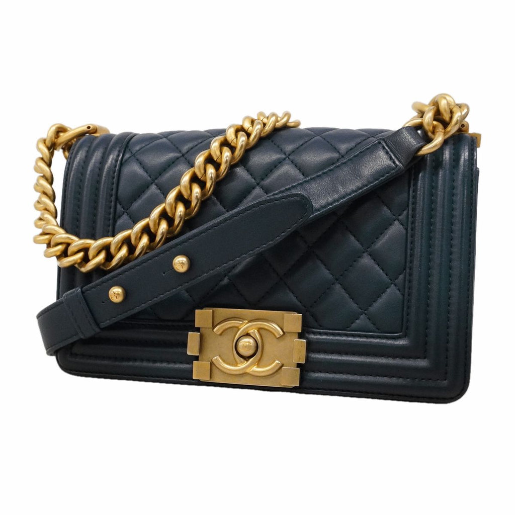 Chanel Shoulder Bag Boy Lambskin Navy Gold