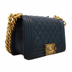 Chanel Shoulder Bag Boy Lambskin Navy Gold — view 2
