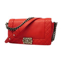 Chanel Shoulder Bag Boy Leather Red Silver