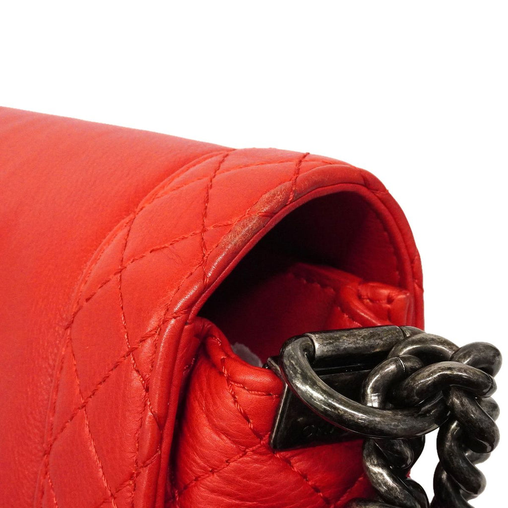 Chanel Shoulder Bag Boy Leather Red Silver — view 7