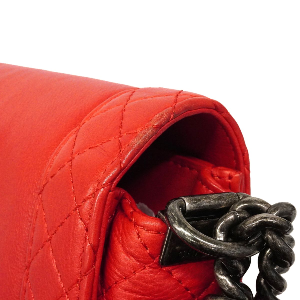 Chanel Shoulder Bag Boy Leather Red Silver — view 7