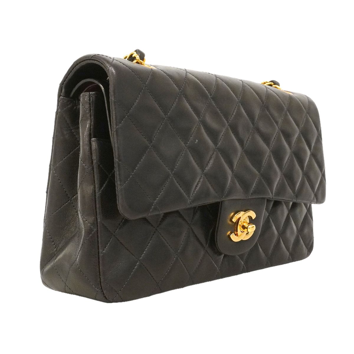 Chanel Shoulder Bag Quilted Lambskin Black Gold — view 2