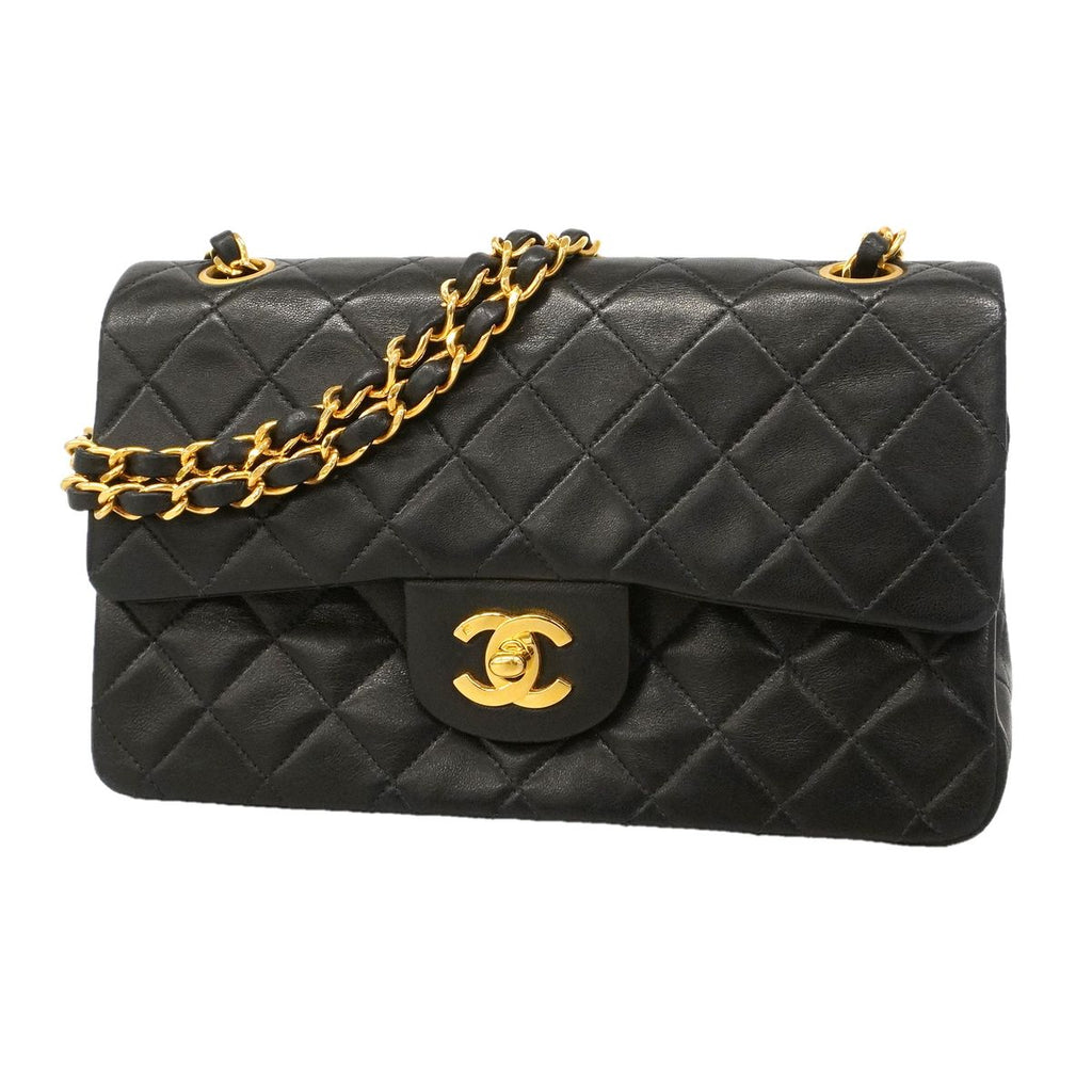 Chanel Shoulder Bag Quilted Lambskin Black Gold