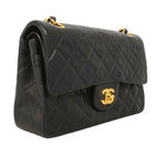 Chanel Shoulder Bag Quilted Lambskin Black Gold — view 2