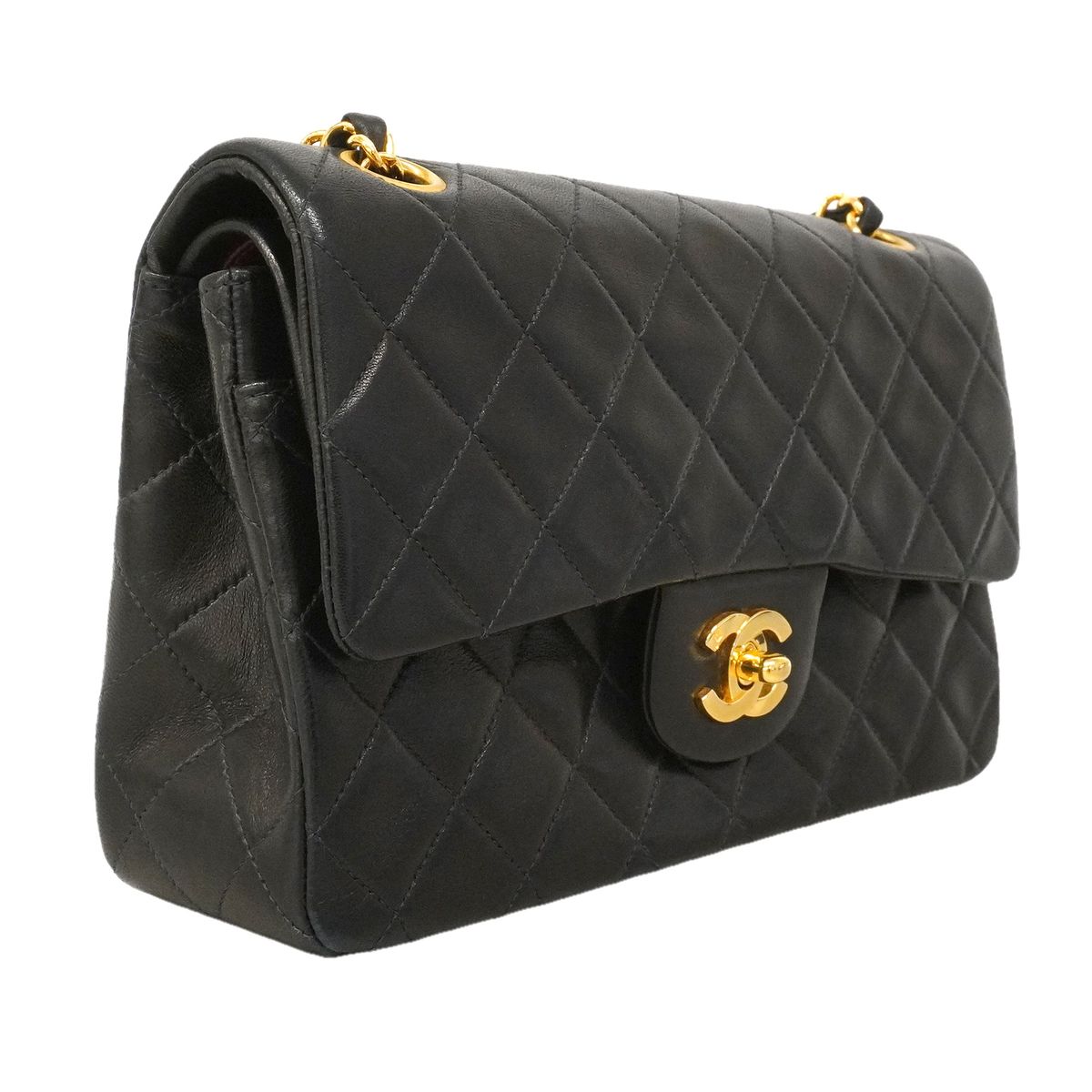 Chanel Shoulder Bag Quilted Lambskin Black Gold — view 2