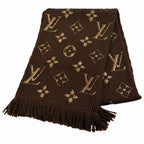 Louis Vuitton Logomania Scarf Shine Wool Silk Blend Brown Fringe