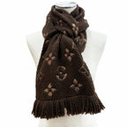 Louis Vuitton Logomania Scarf Shine Wool Silk Blend Brown Fringe — view 2