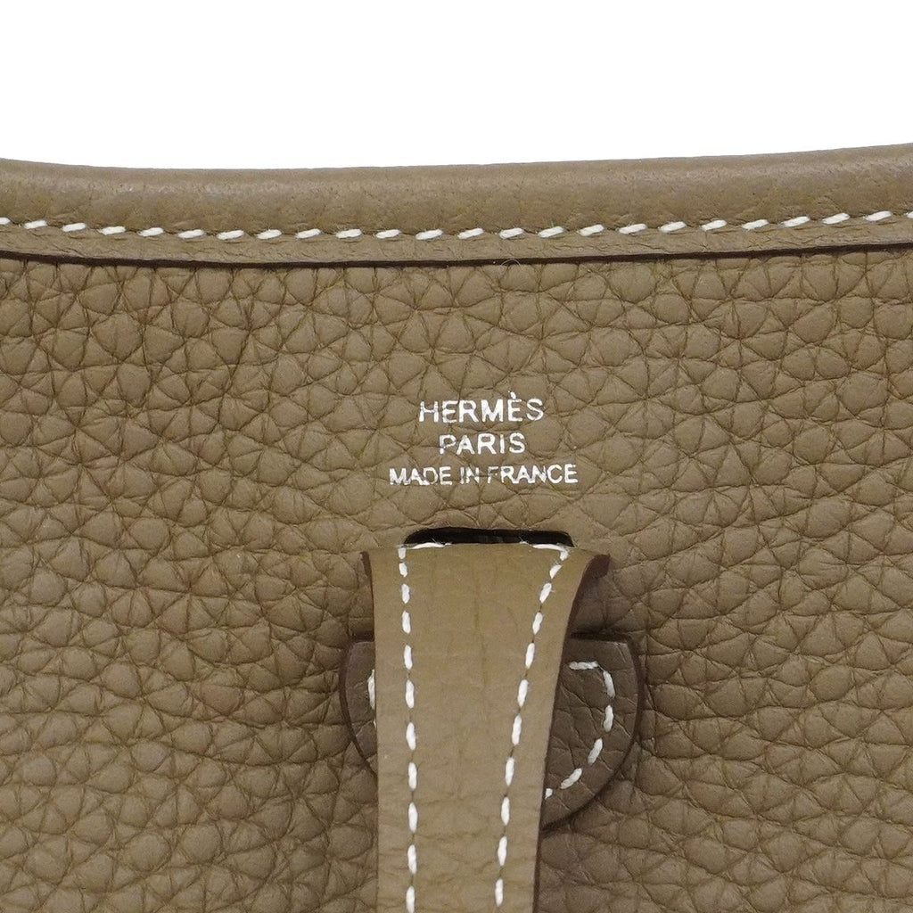 Hermes Shoulder Bag Evelyne TPM Taurillon Clemence Etoupe Silver — view 5