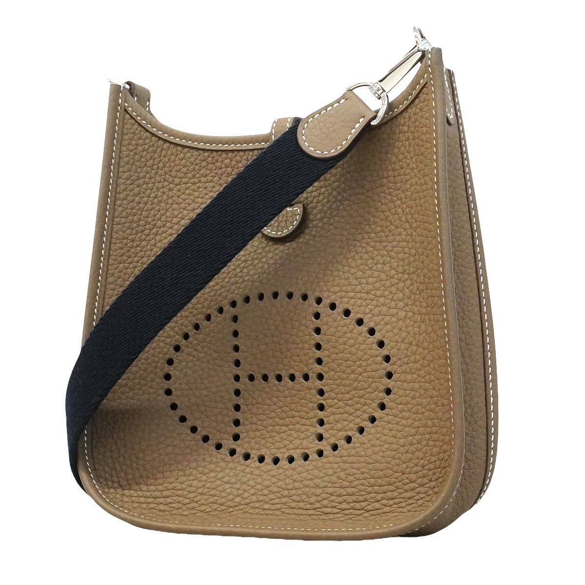 Hermes Shoulder Bag Evelyne TPM Taurillon Clemence Etoupe Silver