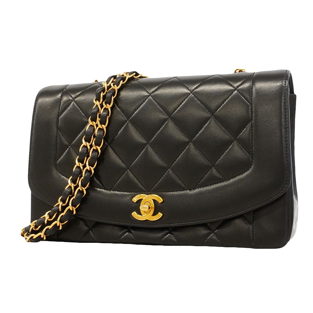 Chanel Shoulder Bag Diana Lambskin Black Gold