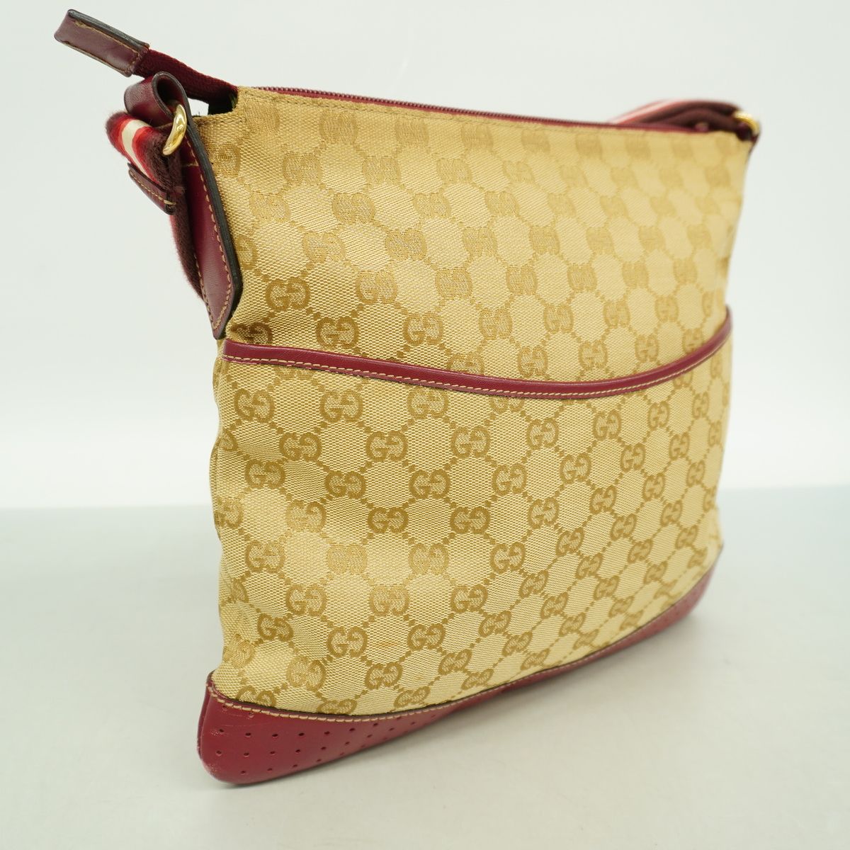 Gucci Shoulder Bag GG Canvas Beige Bordeaux Gold — view 2