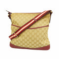 Gucci Shoulder Bag GG Canvas Beige Bordeaux Gold