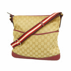 Gucci Shoulder Bag GG Canvas Beige Bordeaux Gold