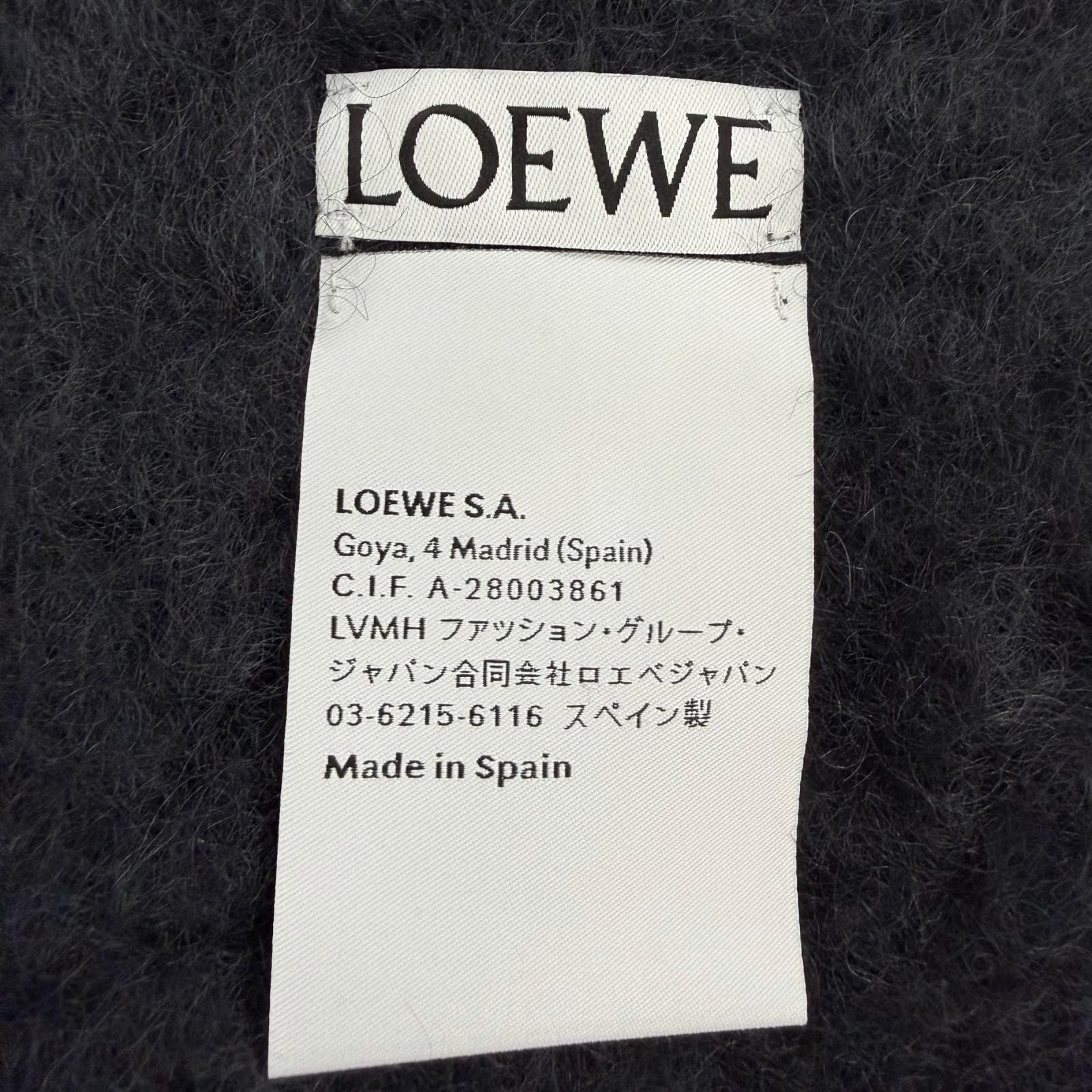 Loewe Mohair Wool Logo Leather Patch Fringe Scarf Dark Navy — view 7