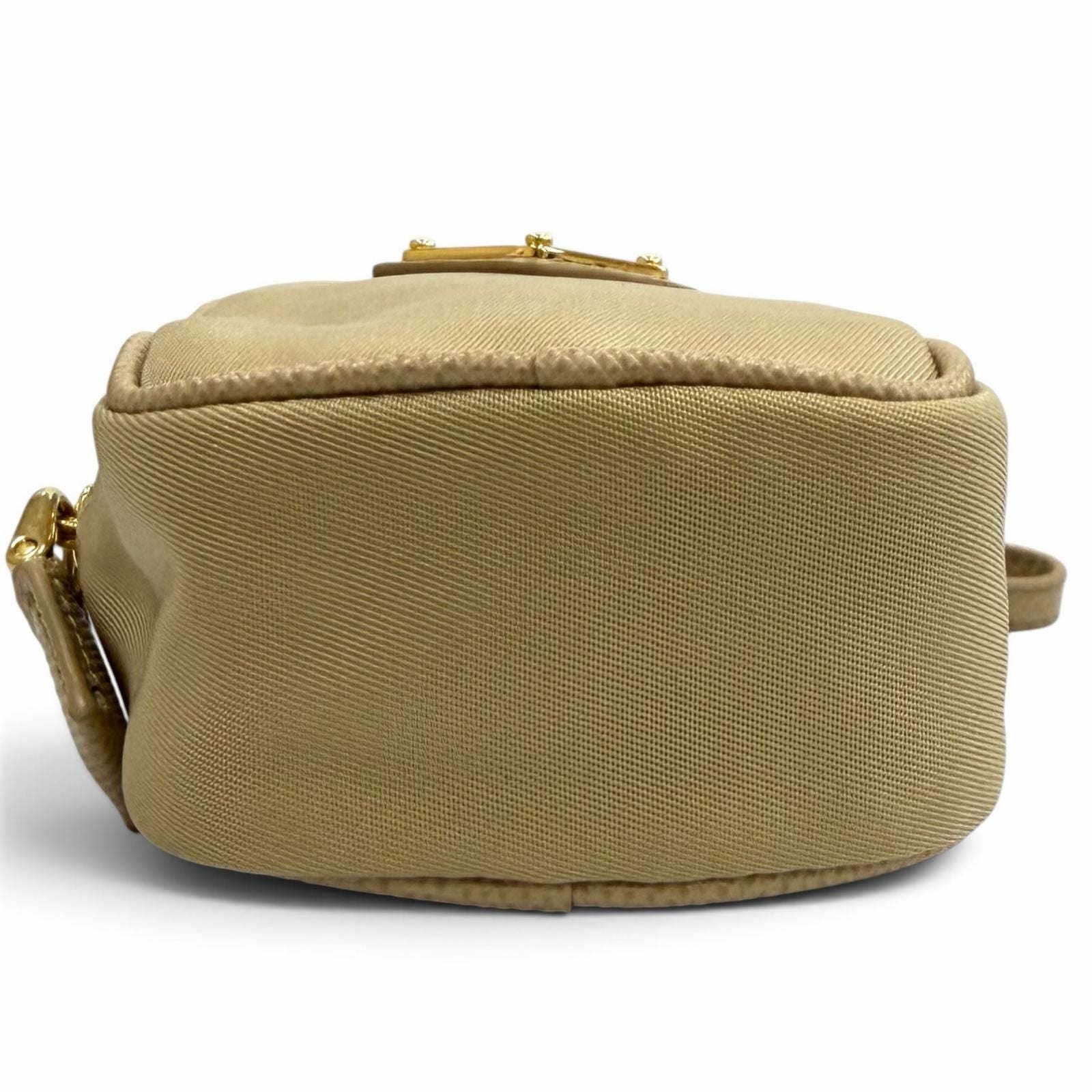 Prada Triangle Logo Mini Pouch Beige with Wristlet — view 6