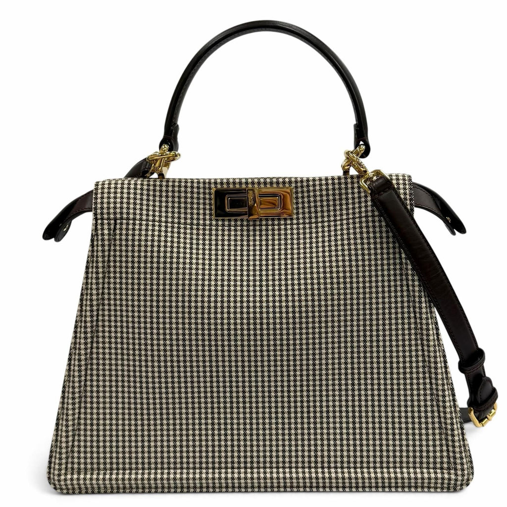 Fendi Peekaboo ISeeU Medium Canvas Houndstooth Lining Zucca Pattern Leather
