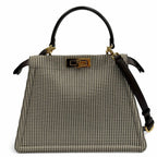 Fendi Peekaboo ISeeU Medium Canvas Houndstooth Lining Zucca Pattern Leather