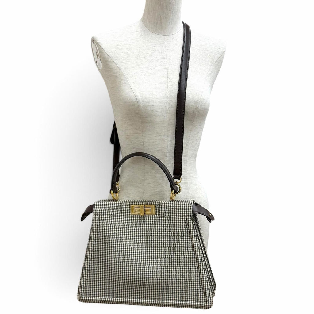 Fendi Peekaboo ISeeU Medium Canvas Houndstooth Lining Zucca Pattern Leather — view 3