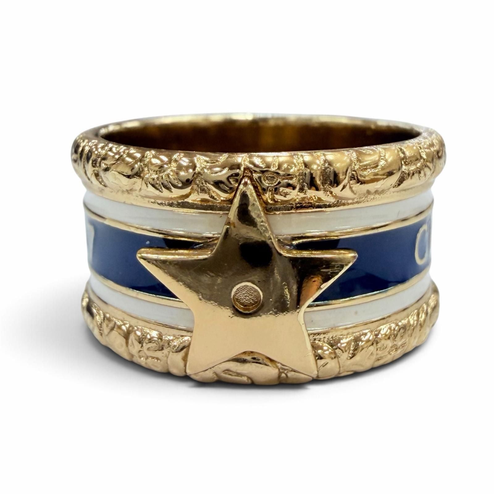 Dior Metal Star Logo Ring Gold Navy White S