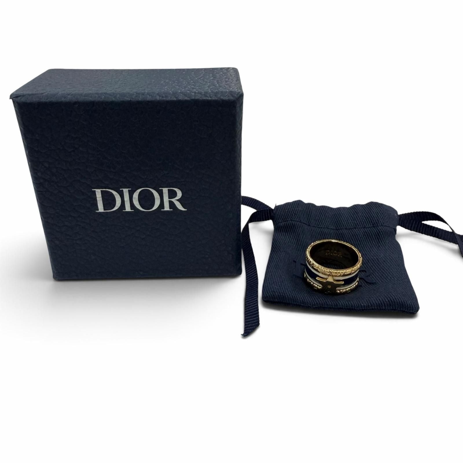 Dior Metal Star Logo Ring Gold Navy White S — view 2