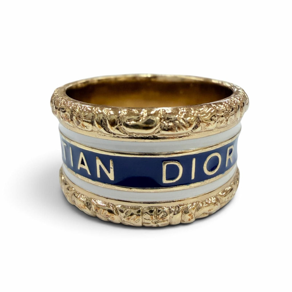 Dior Metal Star Logo Ring Gold Navy White S — view 5