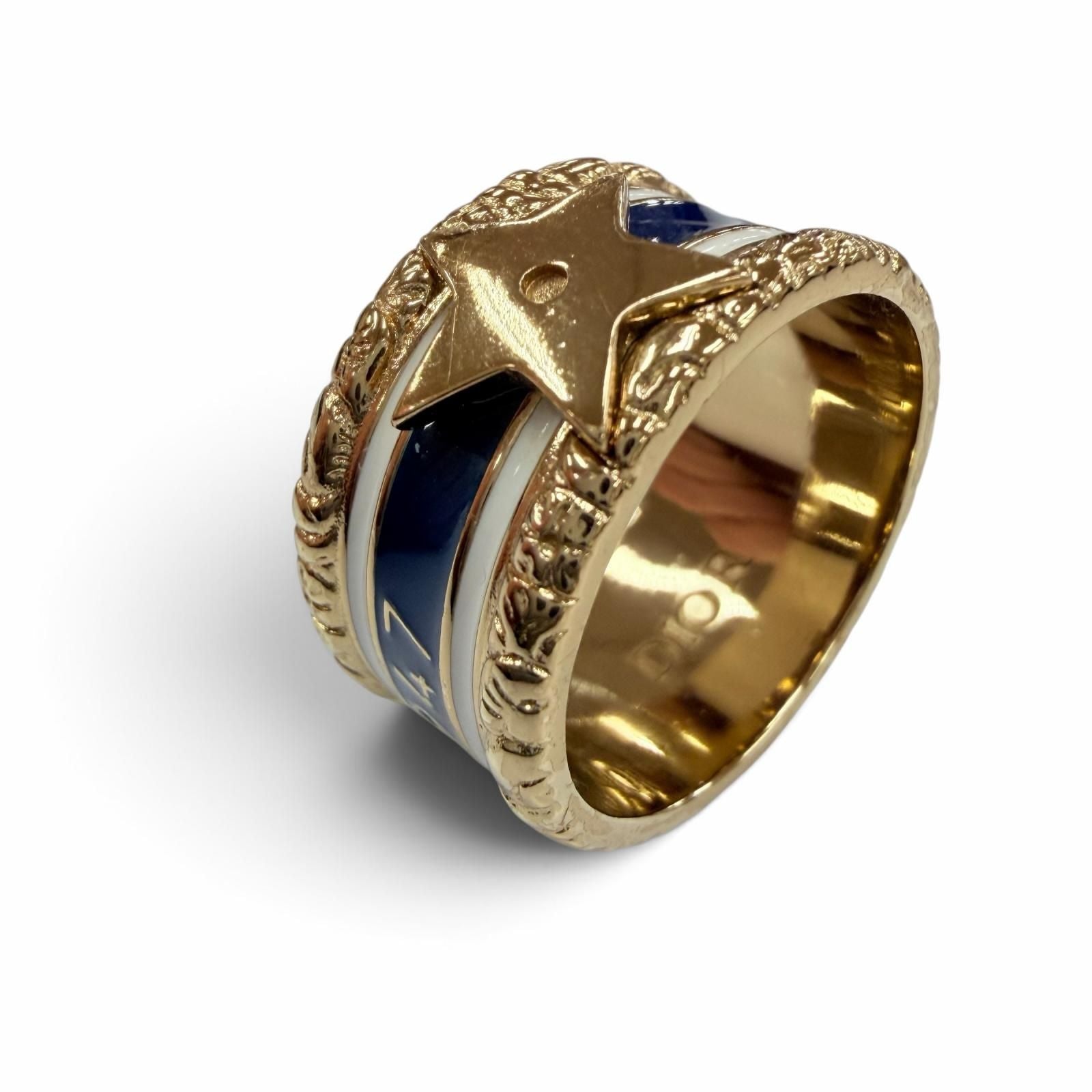 Dior Metal Star Logo Ring Gold Navy White S — view 3