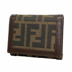 Fendi Trifold Wallet Zucca Nylon Canvas Brown Silver