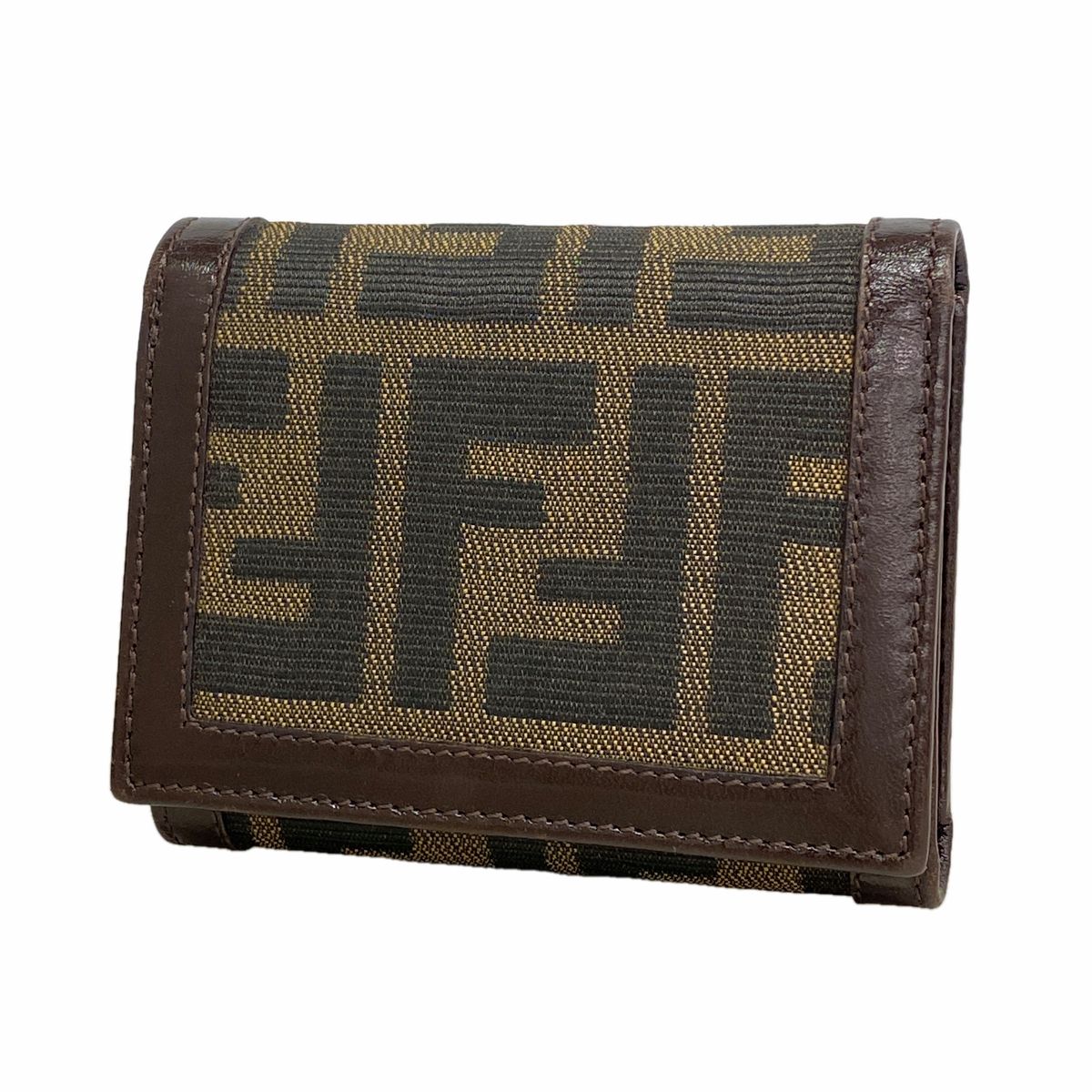 Fendi Trifold Wallet Zucca Nylon Canvas Brown Silver