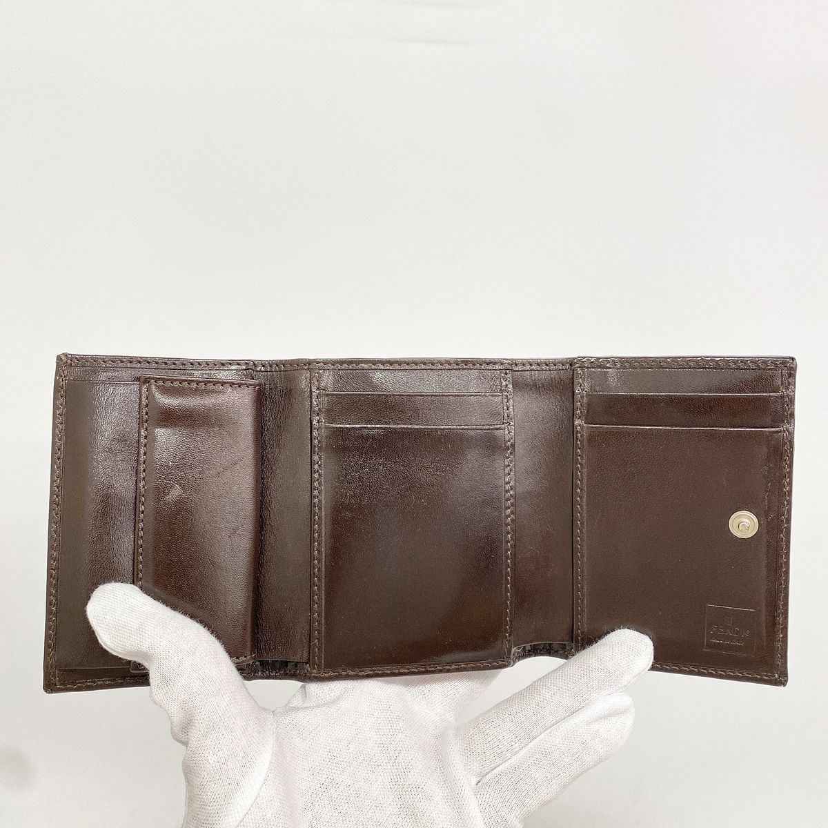 Fendi Trifold Wallet Zucca Nylon Canvas Brown Silver — view 3