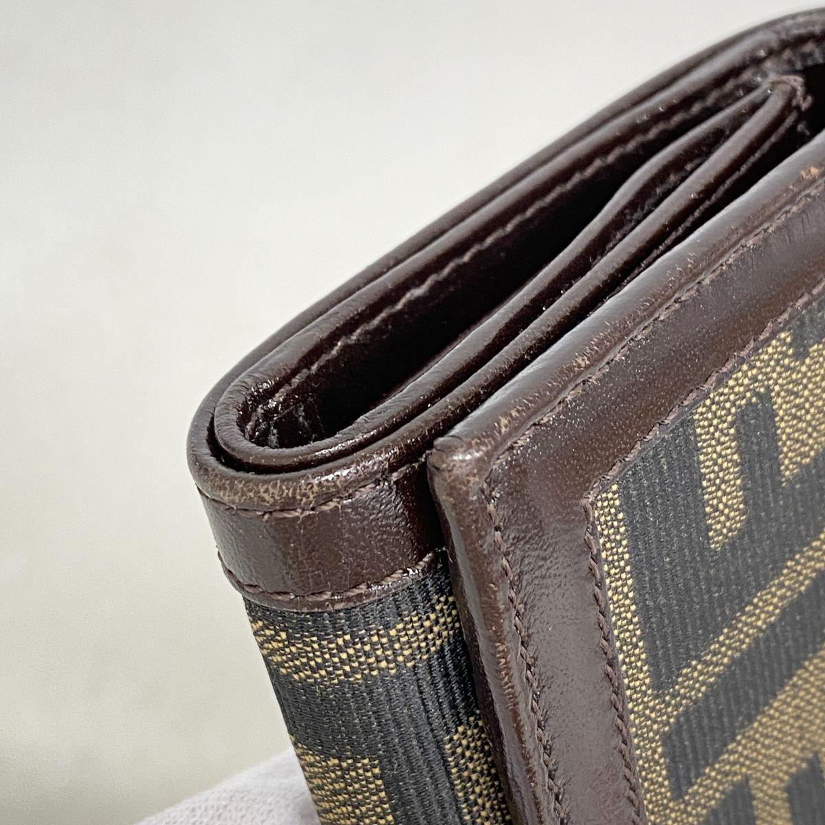 Fendi Trifold Wallet Zucca Nylon Canvas Brown Silver — view 5