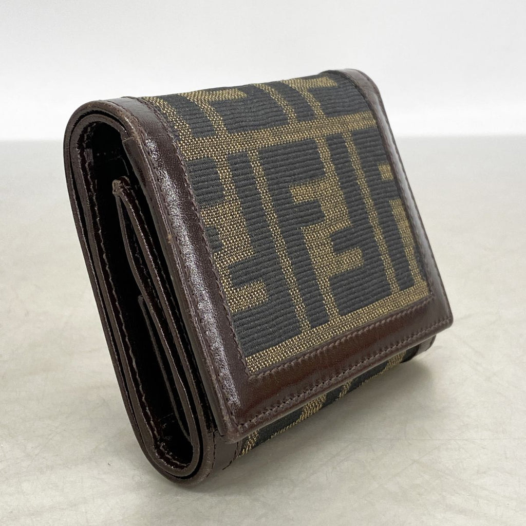 Fendi Trifold Wallet Zucca Nylon Canvas Brown Silver — view 2