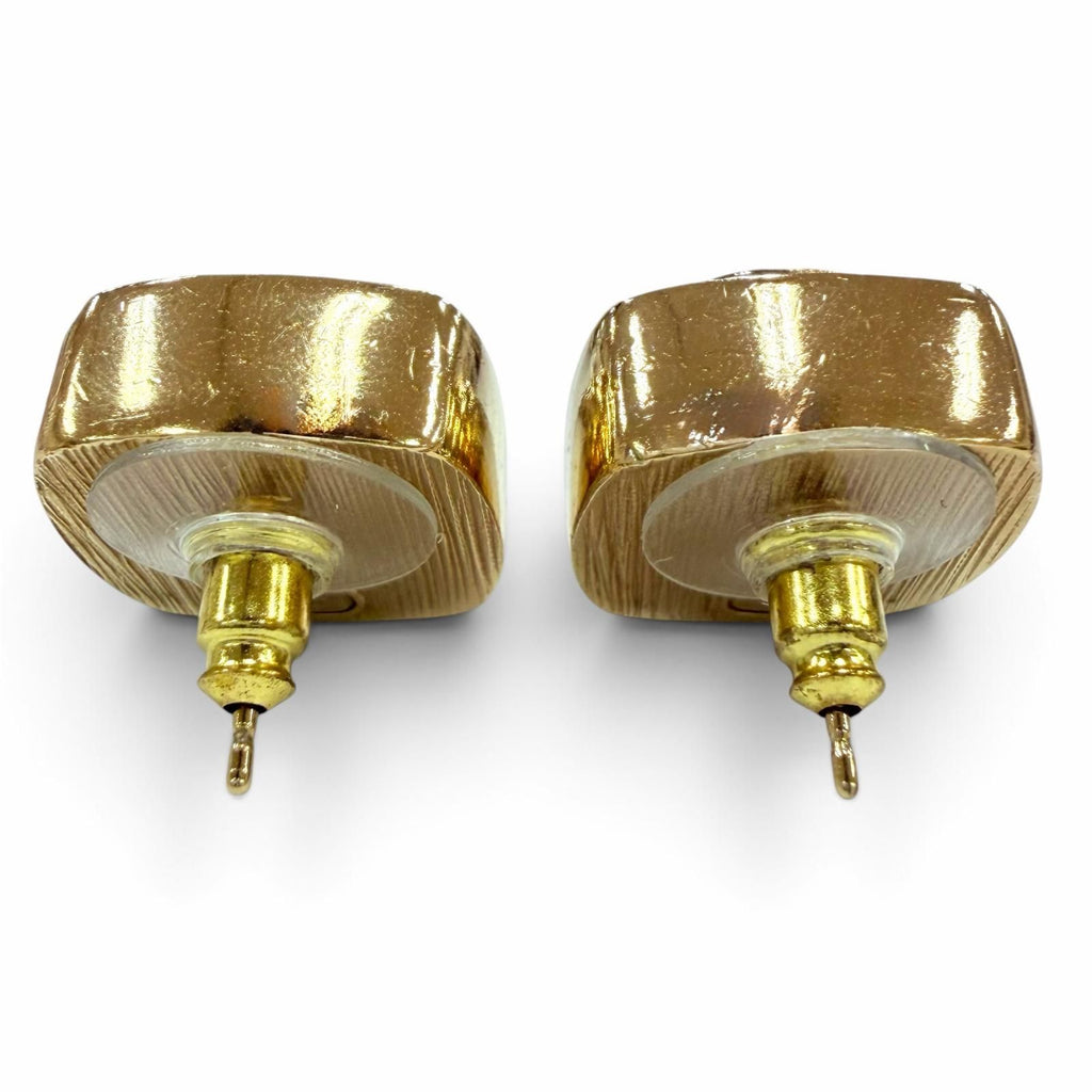 Chanel Metal CC Logo Square Earrings Gold Gray — view 3