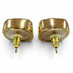 Chanel Metal CC Logo Square Earrings Gold Gray — view 3