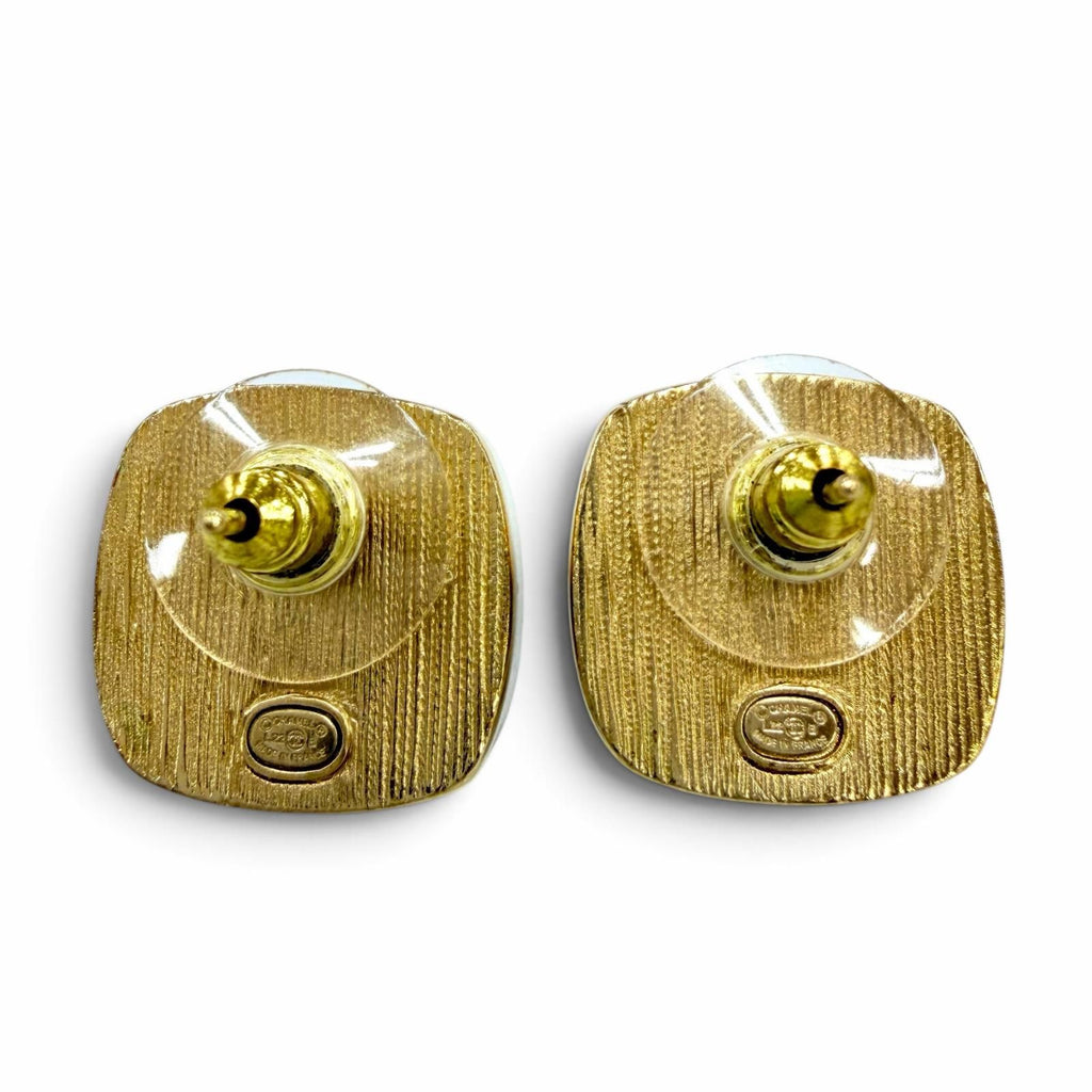 Chanel Metal CC Logo Square Earrings Gold Gray — view 4
