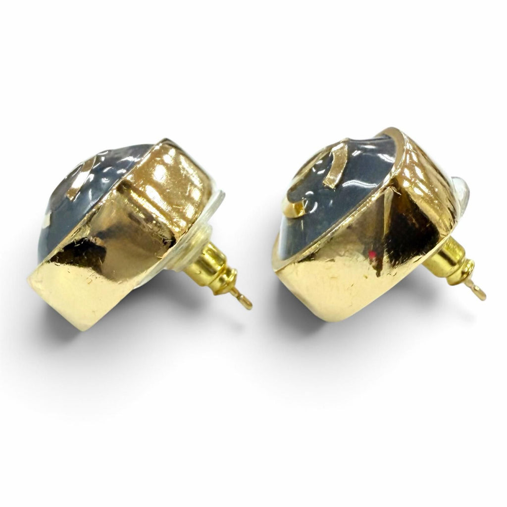Chanel Metal CC Logo Square Earrings Gold Gray — view 2