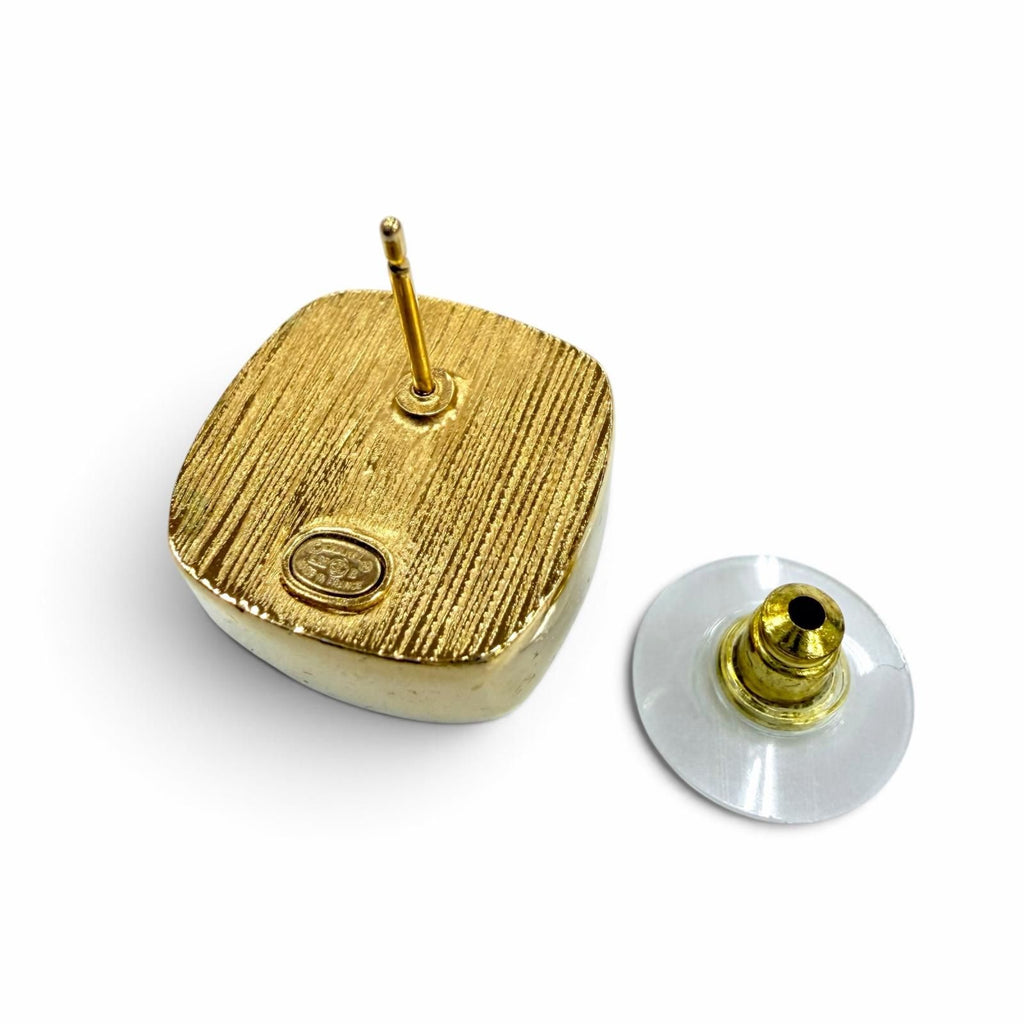 Chanel Metal CC Logo Square Earrings Gold Gray — view 5