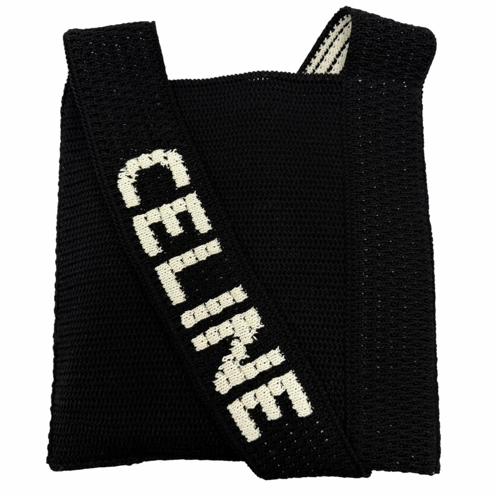 Celine Clochette Logo Strap Knit Shoulder Bag Black White