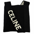 Celine Clochette Logo Strap Knit Shoulder Bag Black White
