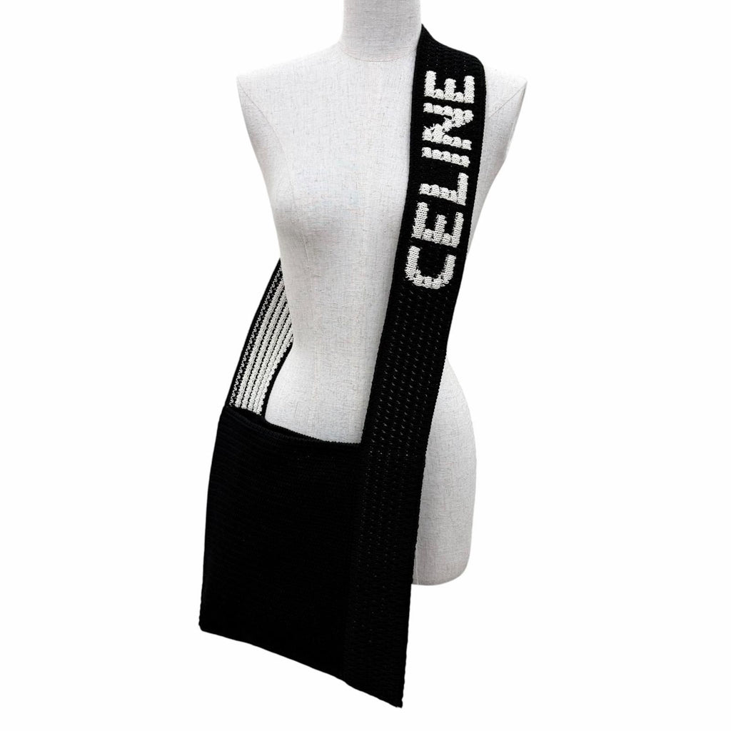Celine Clochette Logo Strap Knit Shoulder Bag Black White — view 2