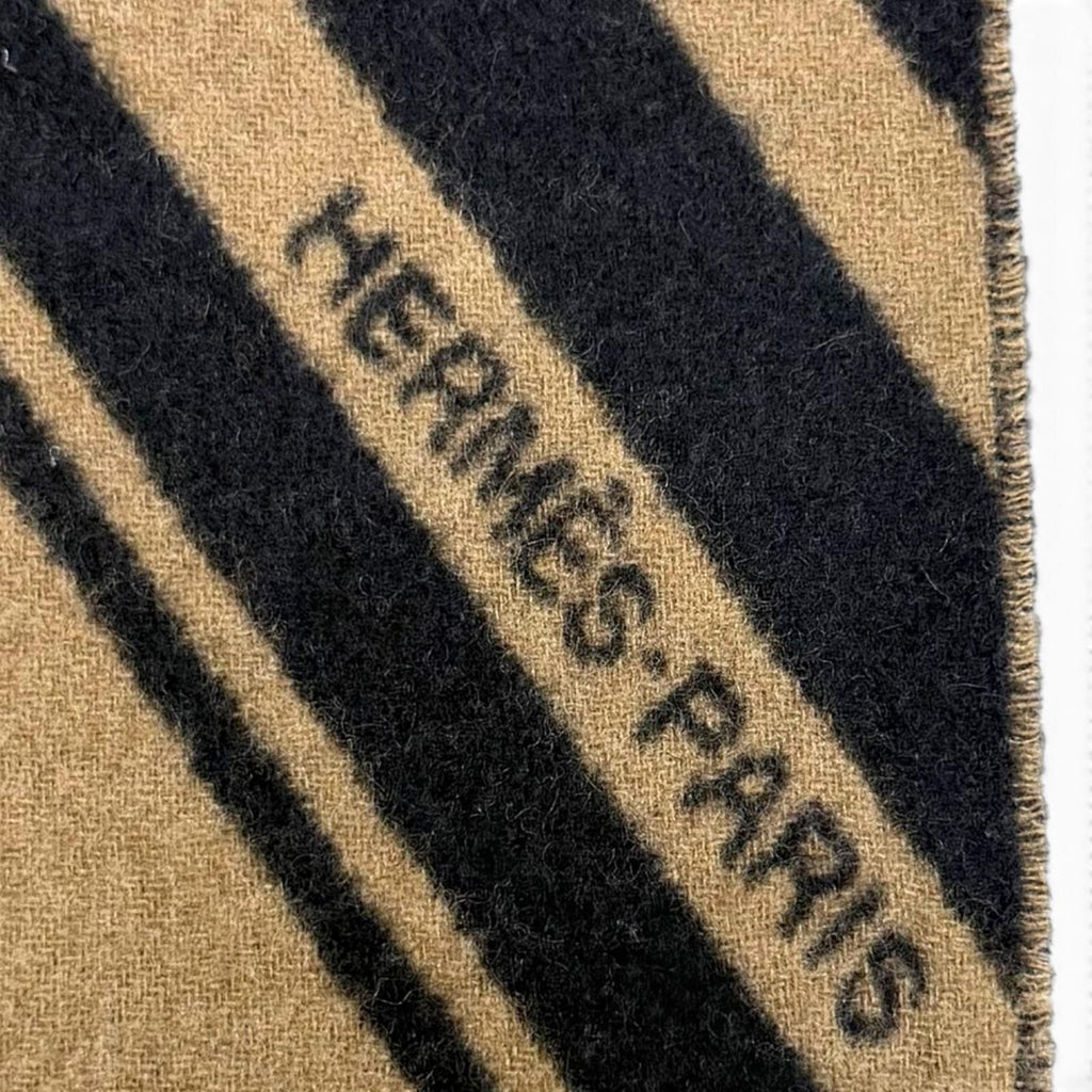 Hermes Sangles en Zigzag Cashmere 100% Etoupe Marine Fringe Scarf Brown Navy — view 7