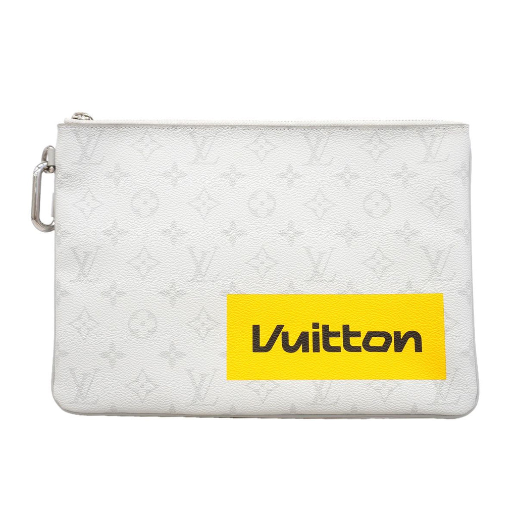 Louis Vuitton Clutch Monogram Logo Story Zipped Pouch GM Gray Yellow