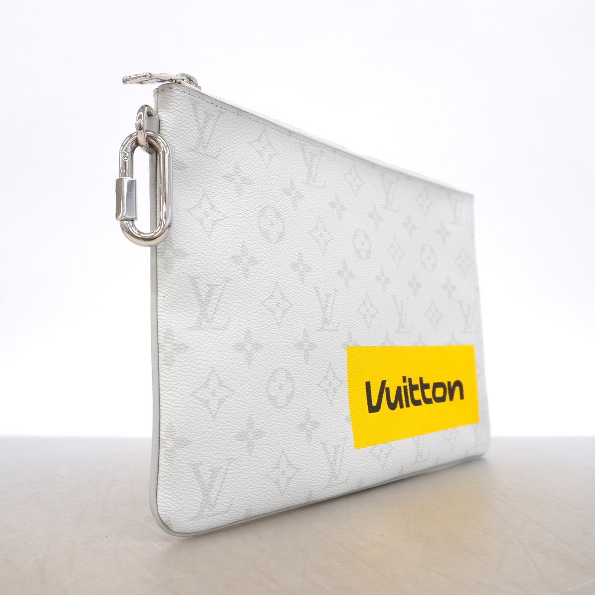 Louis Vuitton Clutch Monogram Logo Story Zipped Pouch GM Gray Yellow — view 2