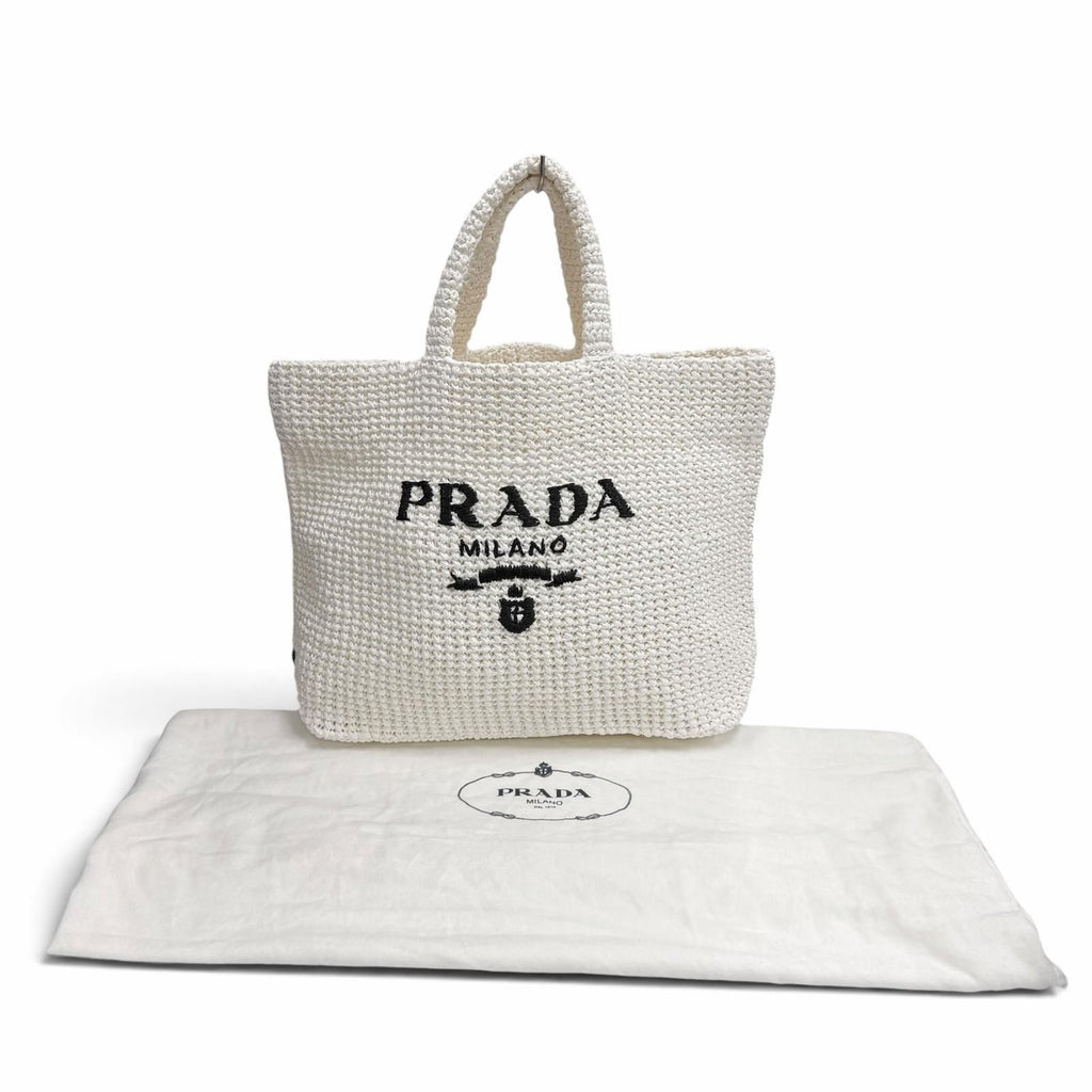 Prada Clochette Tote Bag Triangle Logo Design White — view 2