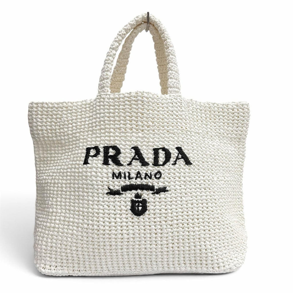 Prada Clochette Tote Bag Triangle Logo Design White