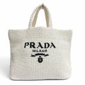 Prada Clochette Tote Bag Triangle Logo Design White