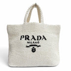 Prada Clochette Tote Bag Triangle Logo Design White