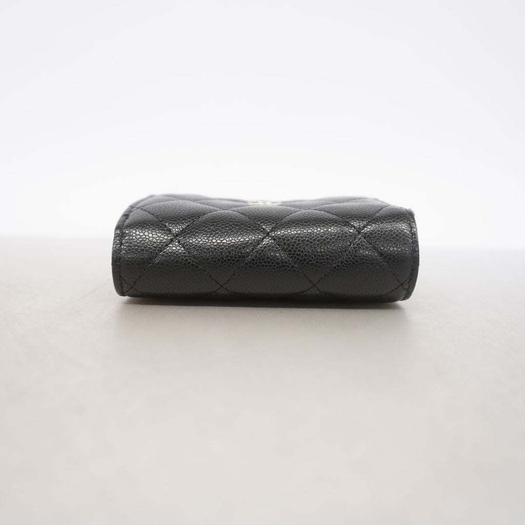 Chanel Trifold Wallet Quilted Caviar Leather Black Champagne Gold — view 2
